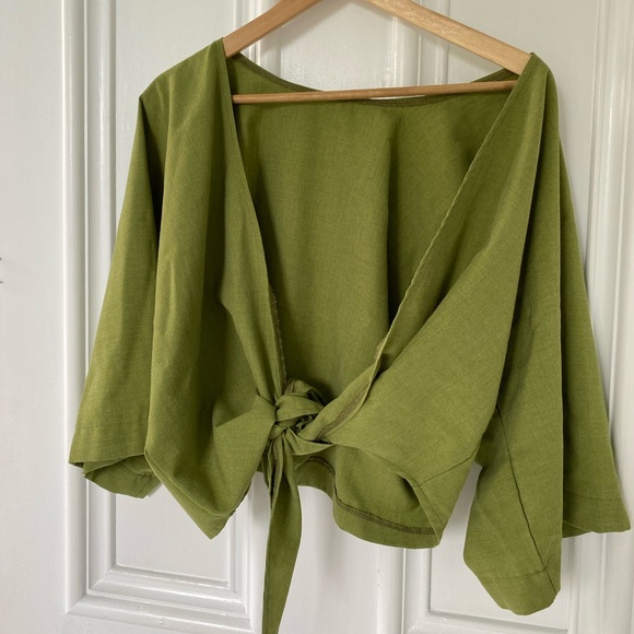 Tops - Olive green tie up blouse